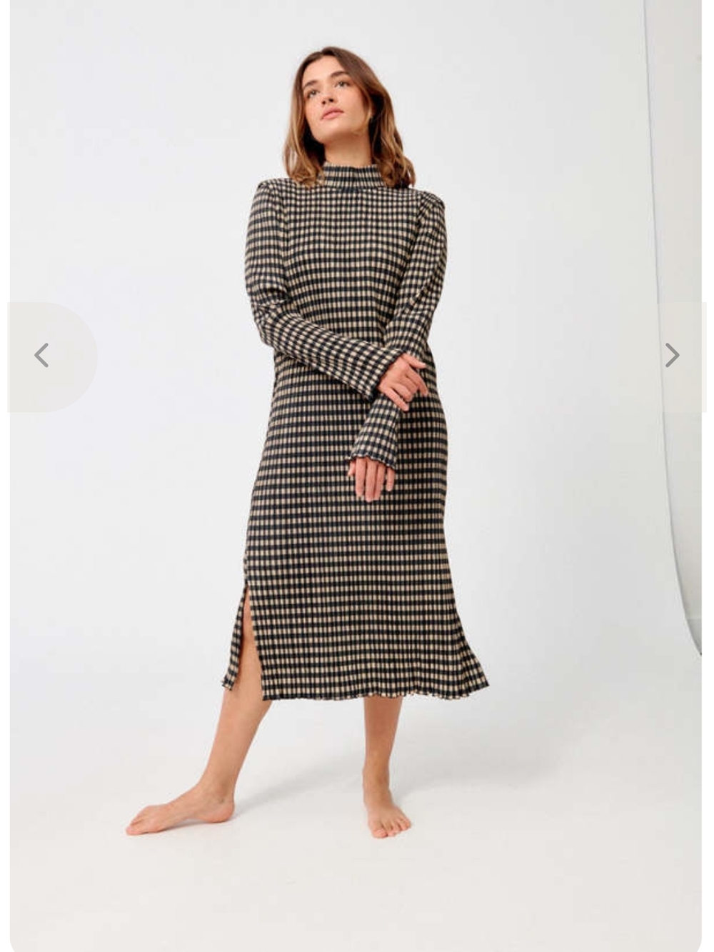 Midi Check Knit Dress in Black and Cream